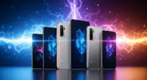 Xiaomi MI smartphone lineup with glowing background