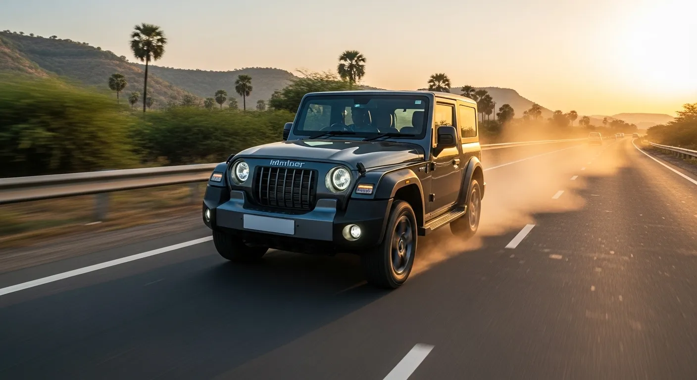 2025 Mahindra Thar Facelift in action on Indian roads