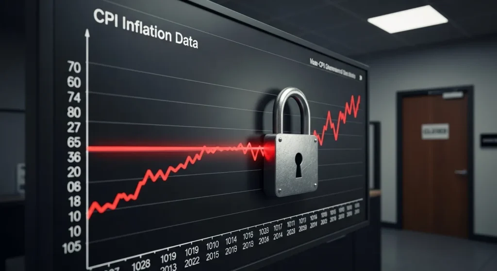 CPI inflation chart halted during government shutdown, symbolizing COLA 2026 data delay