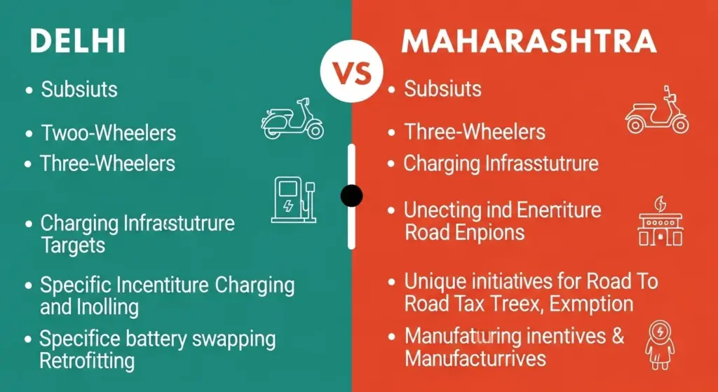 Comparison of Delhi and Maharashtra EV policies with subsidy differences