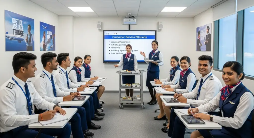 Group of Indian students in aviation training institute classroom