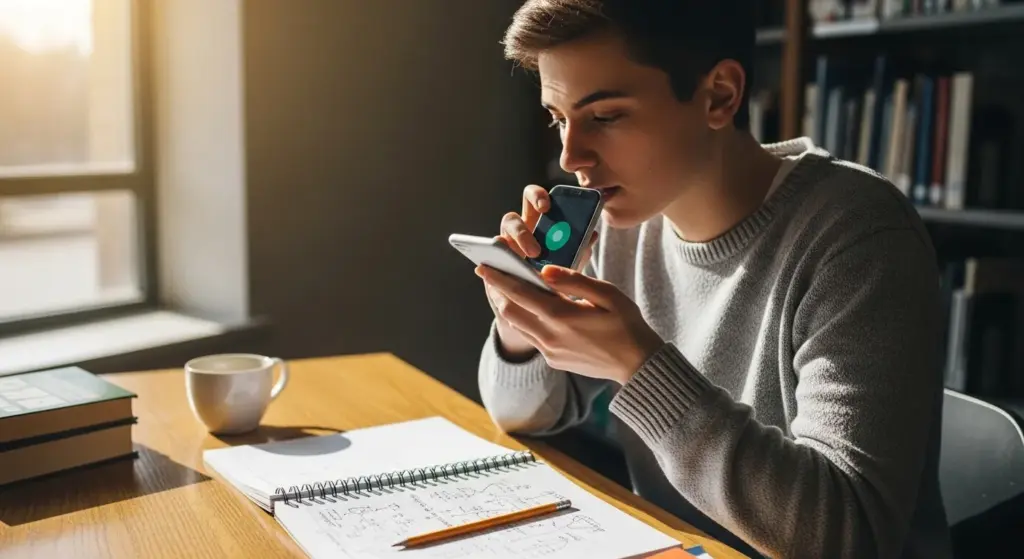 Indian student using voice AI assistant for homework