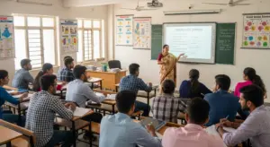 Indian teacher training college classroom with students