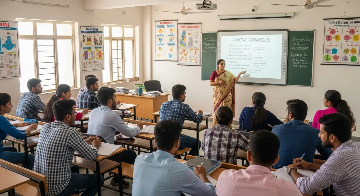 Indian teacher training college classroom with students