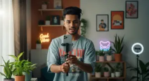 Indian youth recording Instagram