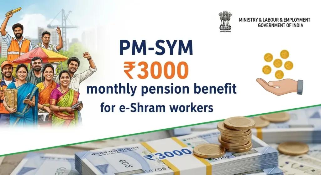PM-SYM ₹3000 monthly pension benefit for e-Shram workers