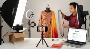 Person taking product photos for Meesho online listing