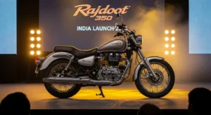 Rajdoot 350 2025 launch photo showcasing classic cruiser design and chrome detailing