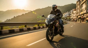 Rider enjoying TVS Apache RR 310 on scenic Indian road