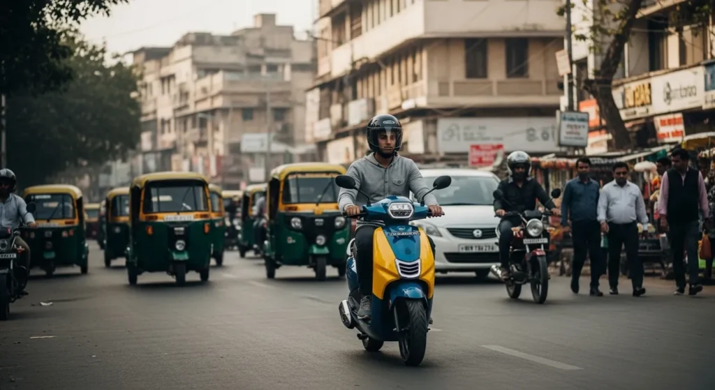 Rider using River Indie Gen 3 in Indian city traffic