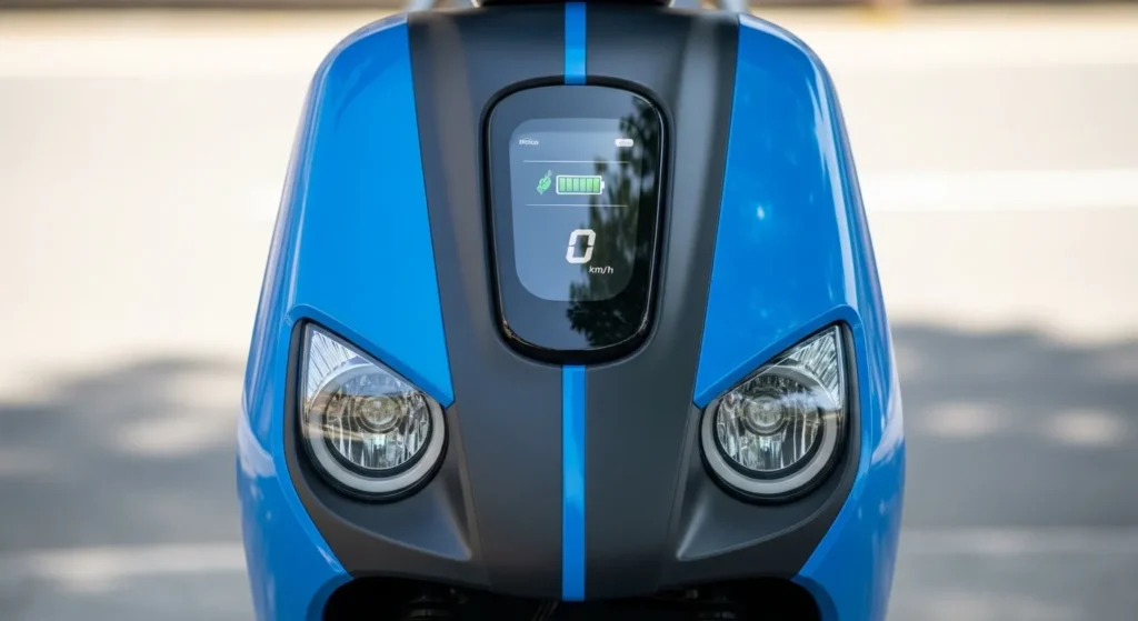 River Indie Gen 3 close-up showing LED headlamp and new digital dashboard.