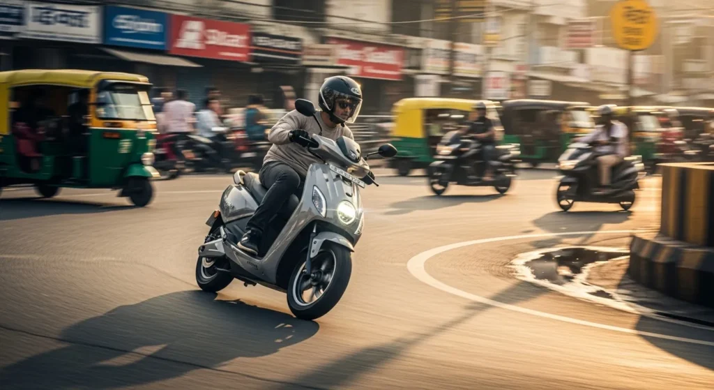 River Indie Gen 3 electric scooter in action on Indian city roads.