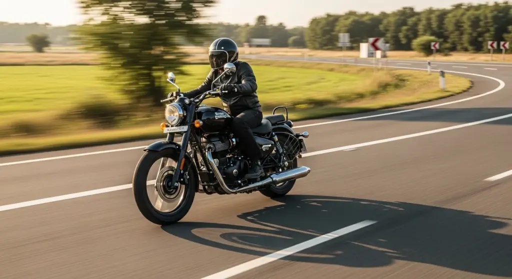 Royal Enfield Meteor 350 2025 action shot on highway