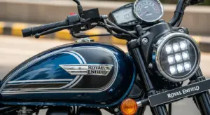 Royal Enfield Meteor 350 2025 close-up showing LED headlamp