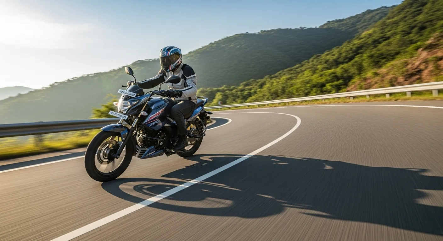 TVS Raider 125 action shot on Indian highway with rider.
