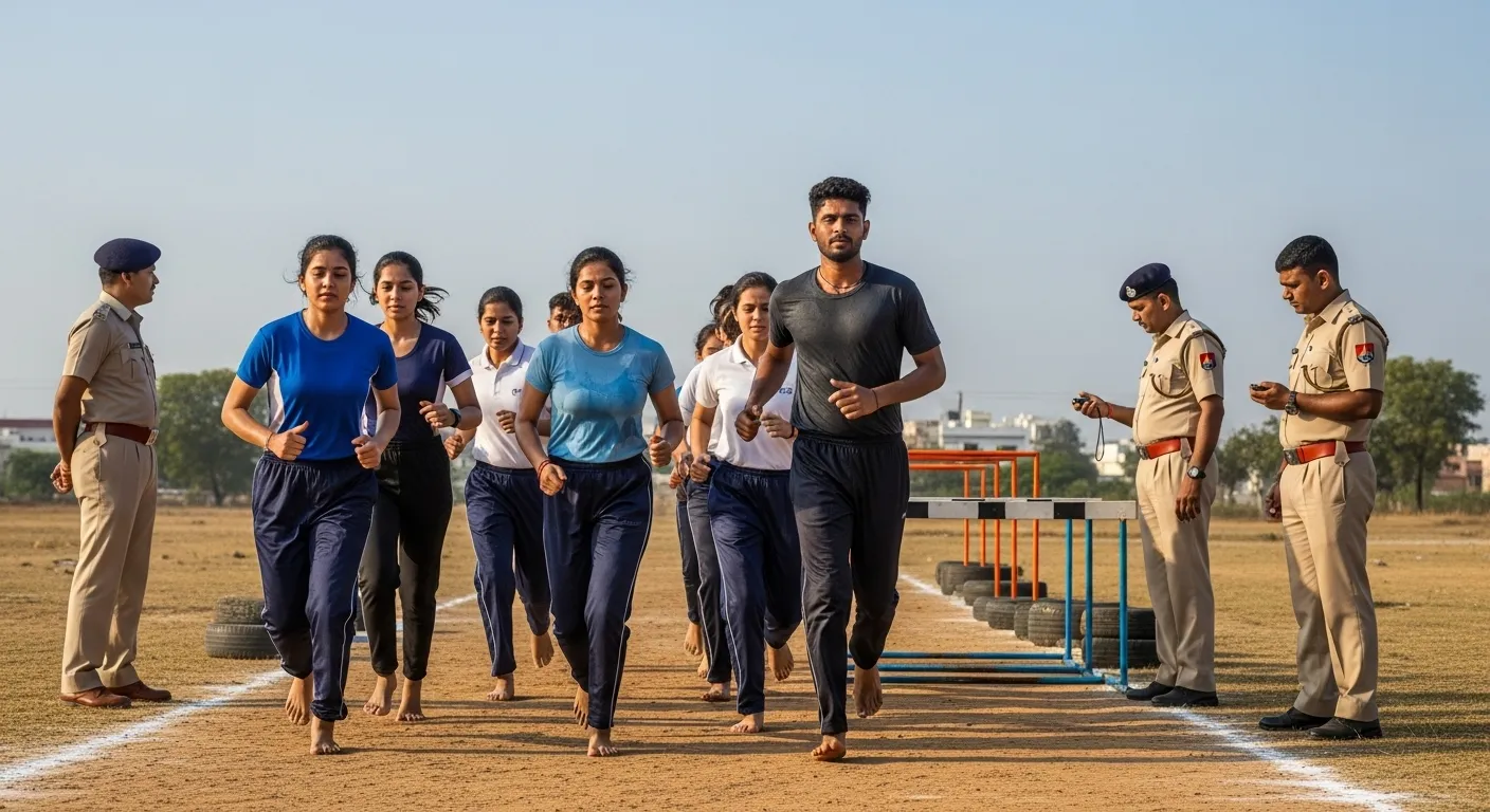 Young Indian candidates jogging during police selection training
