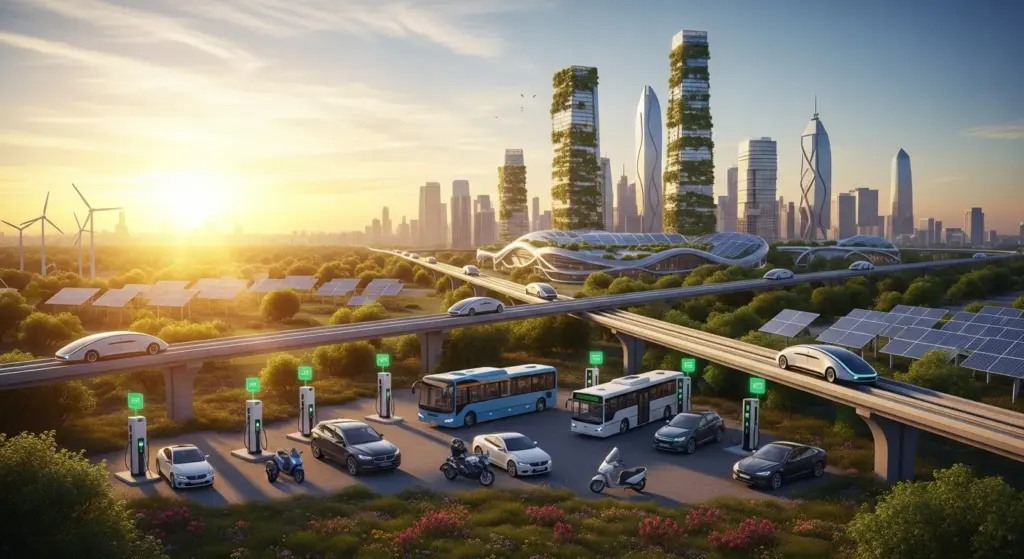 sunrise symbolic image showing clean green future EV revolution in India