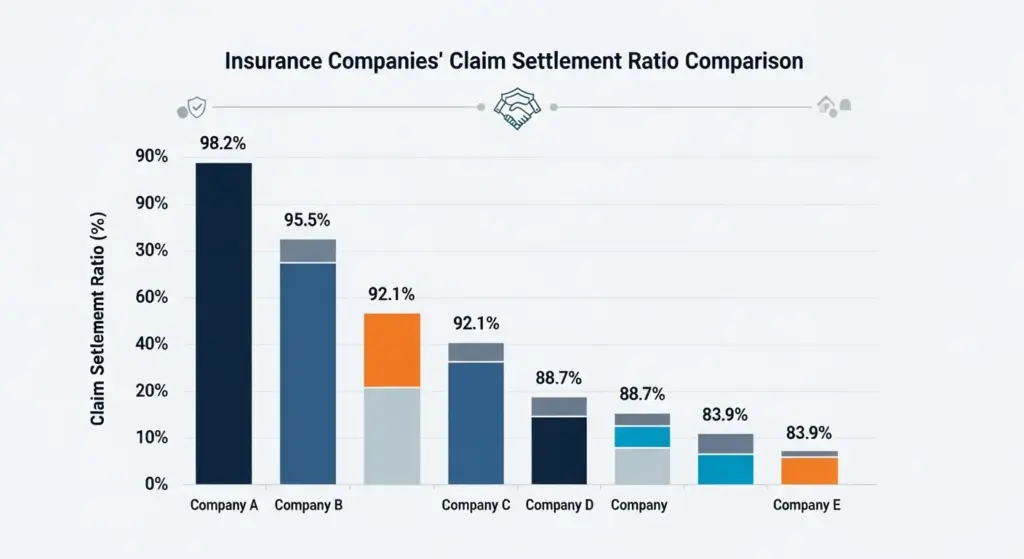 Bar chart comparison showing insurance companies’ claim settlement ratio