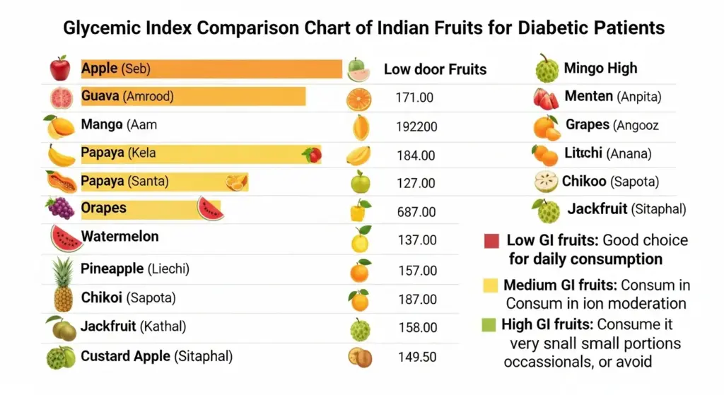 Glycemic index comparison chart of fruits for diabetic patients